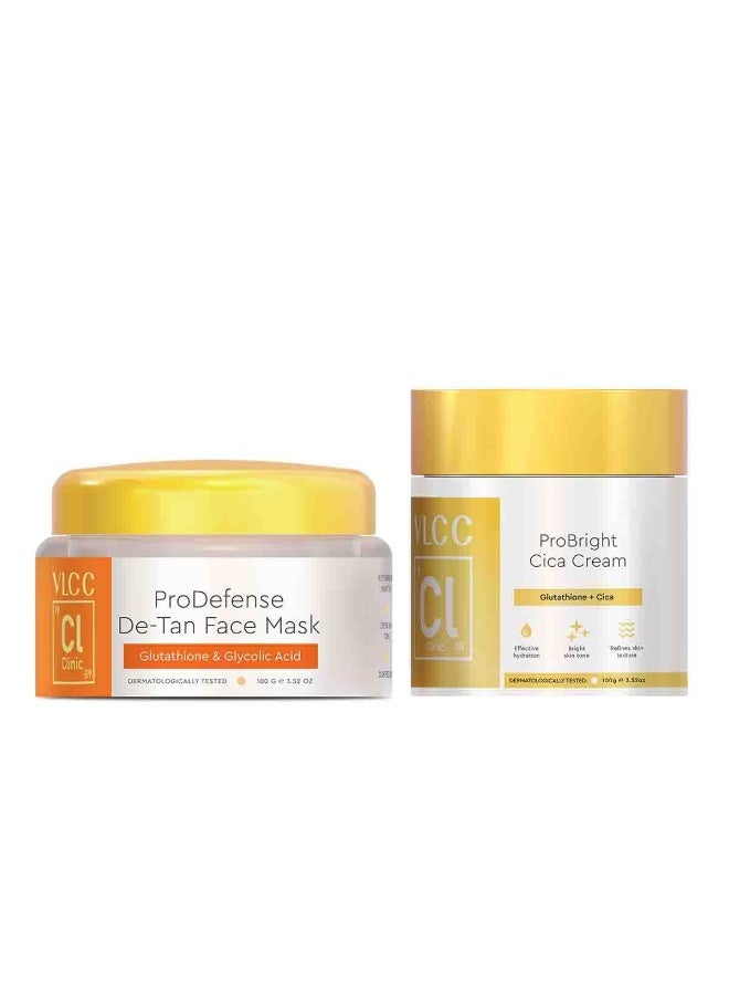VLCC Clinic Tan Removal & Glow Combo for Tan Removal and Reduced Hyperpigmentation | De tan Face Mask - 100g with Glutathione + Pro Bright Cica Cream - 100g with Cica and Glutathione - Image 1